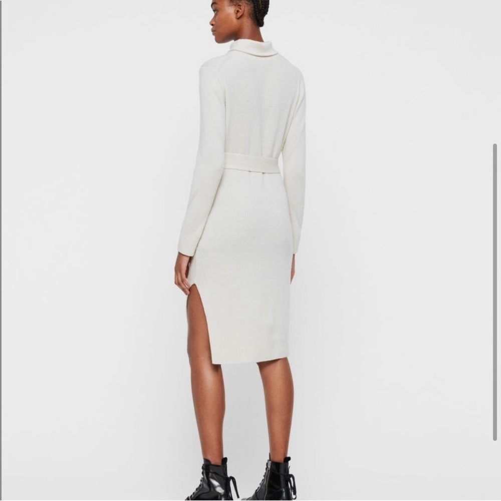 All Saints Roza Cashmere Wool Turtleneck Sweater Ribbed Midi Dress Cream White - Picture 4 of 11